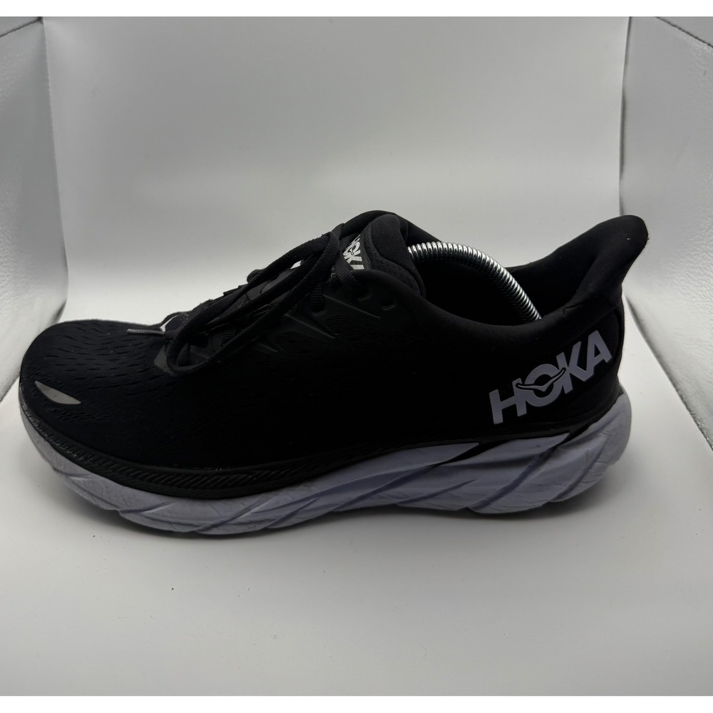 Hoka Clifton 8 Running Shoes Mens 11.5 Black White Good 1119393 BWHT Sneaker